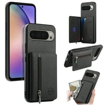 ELEHOLD For Google Pixel 10 Pro XL Wallet Case, PU Leather Shock-Absorbent Credit Card Slot, Zipper Pocket Anti-Scratch  Anti-Fingerprint Protective Wallet Case Cover,Black