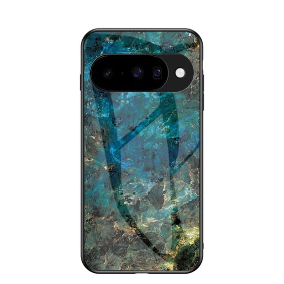 ELEHOLD For Google Pixel 10 Shockproof Case,Rugged Tempered Glass Back Marble Pattern Reinforced Rubber Bumper Protective Cover With Lens Cover Protection,Green