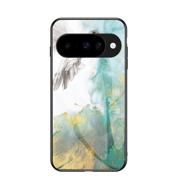 ELEHOLD For Google Pixel 10 Shockproof Case,Rugged Tempered Glass Back Marble Pattern Reinforced Rubber Bumper Protective Cover With Lens Cover Protection,White/Green