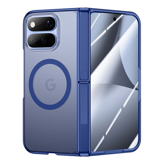 ELEHOLD For Google Pixel 11 Pro Fold Shockproof Hinge Stand Matte Rugged Case Built-in Screen Protector,Compatible with Magsafe Accessories,Blue(Clear Film)