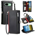 thumbnail image 1 of ELEHOLD for Google Pixel 6 Case,  Full Body Protection Crossbody Flip Zipper Credit Card Slot Wallet Case Kickstand Shockproof Leather Case with Shoulder Strap and Wrist Strap, Black, 1 of 7