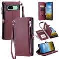 thumbnail image 1 of ELEHOLD for Google Pixel 6 Case,  Full Body Protection Crossbody Flip Zipper Credit Card Slot Wallet Case Kickstand Shockproof Leather Case with Shoulder Strap and Wrist Strap, Winered, 1 of 7
