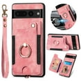 thumbnail image 1 of ELEHOLD for Google Pixel 6 Case with Ring Holder, Pixel 6 Wallet Case with RFID Blocking Card Holder Wristlet Strap, Magnetic Button Flip Folio Kickstand Shockproof Phone Cover,Pink, 1 of 10