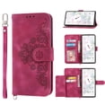 thumbnail image 1 of ELEHOLD for Google Pixel 6 Pro Shoulder Crossbody Wallet Case with Card Slots, Floral Embossed PU Leather Wallet Flip Protective Kickstand Wrist Strap Cover, winered, 1 of 8