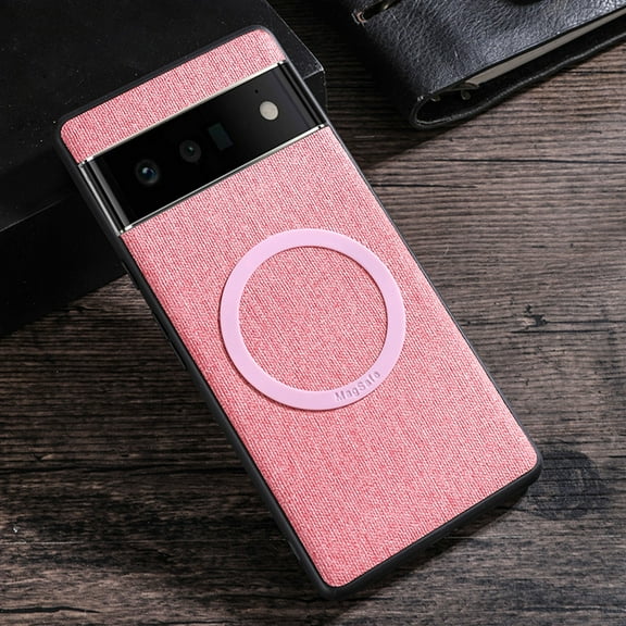 ELEHOLD for Google Pixel 6 Slim Case, Magnetic Support Wireless Charging Car Mount Raised Screen & Camera Protection Shockproof Luxury PU Leather Soft TPU Case for Pixel 6 6.4 inch,Pink