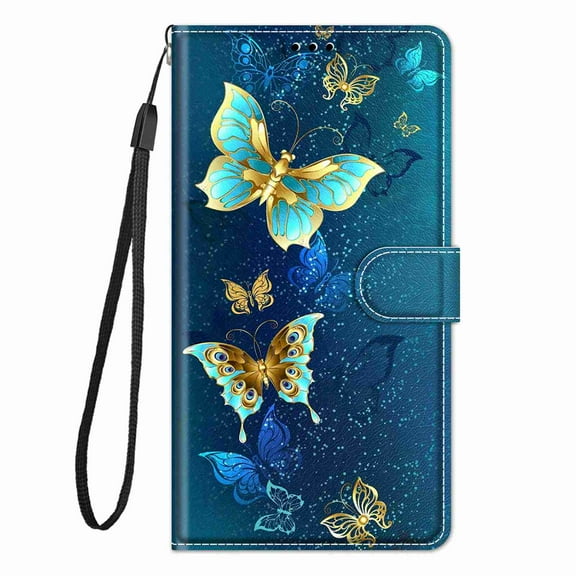 ELEHOLD for Google Pixel 6 Pro Credit Card Wallet Case, Shockproof Drop Protection Wireless Charging Vegan PU Leather Magnetic Adjustable Stand Cover with Wrist Strap, Butterflies