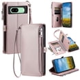 thumbnail image 1 of ELEHOLD for Google Pixel 6a Case,  Full Body Protection Crossbody Flip Zipper Credit Card Slot Wallet Case Kickstand Shockproof Leather Case with Shoulder Strap and Wrist Strap, Rosegold, 1 of 10