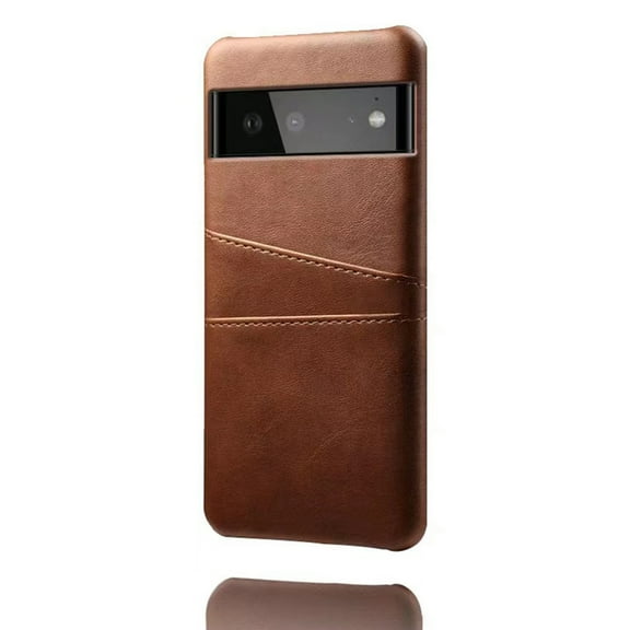 ELEHOLD for Google Pixel 6a Case, Google Pixel 6a Wallet Case with Credit Card Holder, Slim PU Leather Hard Card Pocket Back Cover Shockproof Protective Case,Brown