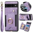 thumbnail image 1 of ELEHOLD for Google Pixel 6a Case with Ring Holder, Pixel 6a Wallet Case with RFID Blocking Card Holder Wristlet Strap, Magnetic Button Flip Folio Kickstand Shockproof Phone Cover,Purple, 1 of 10