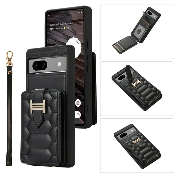 ELEHOLD for Google Pixel 6a Crossbody Wallet Case with Card Holder Soft PU Leather Shockproof Protective Cover with Shoulder Strap for Women Girls for Google Pixel 6a,black