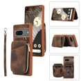 thumbnail image 1 of ELEHOLD for Google Pixel 6a,Luxury Zipper Wallet Case with Card Slots Zipper Pocket Kickstand Function Wriststrap Crossbody Shoulder Strap Shockproof Purse Case,brown, 1 of 7