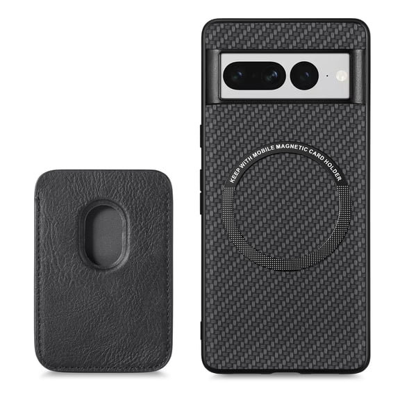 ELEHOLD for Google Pixel 6a Magnetic Wallet Case with Detachable Back Card Holder Fiber Texture Design Full Body Protective Slim Shockproof Case, black