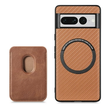 ELEHOLD for Google Pixel 6a Magnetic Wallet Case with Detachable Back Card Holder Fiber Texture Design Full Body Protective Slim Shockproof Case, brown