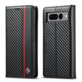 thumbnail image 1 of ELEHOLD for Google Pixel 7 6.3 inch 2022 Folio Case, Carbon Fiber Flexible TPU Kickstand Card Slots Cash Pocket Magnetic Buckle Full Protetcion Shockproof Flip Case, Vertical Line, 1 of 5