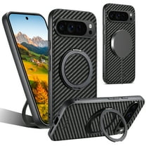 ELEHOLD For Google Pixel 7 Case,Compatible with Mag Safe Accessories, Luxury PU Leather 360° Magnetic Ring Kickstand Slim Shock-Absorbent Case for Google Pixel 7,Black