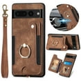 thumbnail image 1 of ELEHOLD for Google Pixel 7 Case with Ring Holder, Pixel 7 Wallet Case with RFID Blocking Card Holder Wristlet Strap, Magnetic Button Flip Folio Kickstand Shockproof Phone Cover,Brown, 1 of 10
