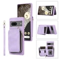 thumbnail image 1 of ELEHOLD for Google Pixel 7,Luxury Zipper Wallet Case with Card Slots Zipper Pocket Kickstand Function Wriststrap Crossbody Shoulder Strap Shockproof Purse Case,purple, 1 of 7