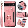 thumbnail image 1 of ELEHOLD for Google Pixel 7 Pro Case with Ring Holder, Pixel 7 Pro Wallet Case with RFID Blocking Card Holder Wristlet Strap, Magnetic Button Flip Folio Kickstand Shockproof Phone Cover,Pink, 1 of 10