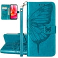 thumbnail image 1 of ELEHOLD for Google Pixel 7 Pro Case Wallet with Wrist Strap, Butterfly Embossed PU Leather Folio Flip Case with Magnetic Closure Credit Card Holder Kickstand,Blue, 1 of 6