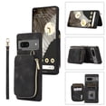 thumbnail image 1 of ELEHOLD for Google Pixel 7 Pro,Luxury Zipper Wallet Case with Card Slots Zipper Pocket Kickstand Function Wriststrap Crossbody Shoulder Strap Shockproof Purse Case,black, 1 of 1