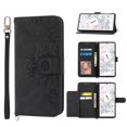 thumbnail image 1 of ELEHOLD for Google Pixel 7 Pro Multi-Functional Wallet Case Embossed Flower Pattern Card Slots Kickstand Magnetic Clasp Handstrap Shoulder Strap Shockproof Case,Black, 1 of 8