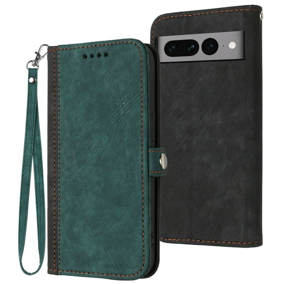 ELEHOLD for Google Pixel 7 Pro Wallet Case with Detachable Wrist Strap Handbag, Luxury PU Leather Flip Soft TPU Built-in Magnetic Card Slots Kickstand Function Shockproof Protective Cover CasDarkgreen