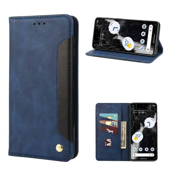 ELEHOLD for Google Pixel 7A Flip Wallet Case, Slim Shockproof Premium Vintage PU Leather Magnetic Closure Built-in Card Holders Kickstand Function Wallet Purse Case,blue