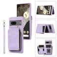 thumbnail image 1 of ELEHOLD for Google Pixel 7A,Luxury Zipper Wallet Case with Card Slots Zipper Pocket Kickstand Function Wriststrap Crossbody Shoulder Strap Shockproof Purse Case,purple, 1 of 1