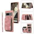 thumbnail image 1 of ELEHOLD for Google Pixel 7A,Luxury Zipper Wallet Case with Card Slots Zipper Pocket Kickstand Function Wriststrap Crossbody Shoulder Strap Shockproof Purse Case,pink, 1 of 7