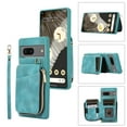 thumbnail image 1 of ELEHOLD for Google Pixel 7A,Luxury Zipper Wallet Case with Card Slots Zipper Pocket Kickstand Function Wriststrap Crossbody Shoulder Strap Shockproof Purse Case,green, 1 of 1