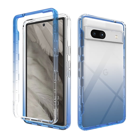 ELEHOLD for Google Pixel 7a Clear Case,Gradient Clear Shockproof Flexible Bumper Transparent Non-Yellowing Slim Lightweight 2 in 1 Protective Case for Google Pixel 7A,Blue