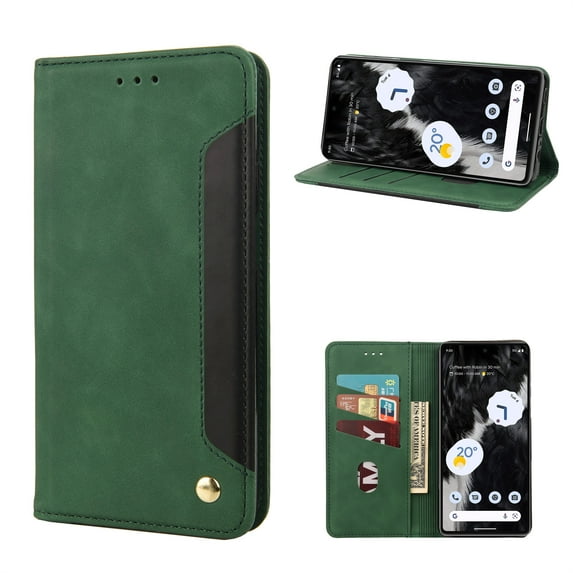ELEHOLD for Google Pixel 8 Flip Wallet Case, Slim Shockproof Premium Vintage PU Leather Magnetic Closure Built-in Card Holders Kickstand Function Wallet Purse Case,green