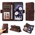 thumbnail image 1 of ELEHOLD For Google Pixel 8 Leather Wallet Phone Case, Embossed Diamond Folio Flip Cover, Card Holder Cash Slot, Stand Support, Wrist Strap Lanyard -Coffee, 1 of 11