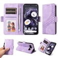 thumbnail image 1 of ELEHOLD For Google Pixel 8 Leather Wallet Phone Case, Embossed Diamond Folio Flip Cover, Card Holder Cash Slot, Stand Support, Wrist Strap Lanyard -Purple, 1 of 11