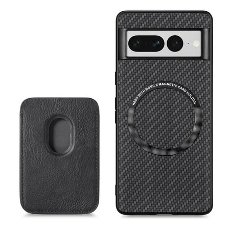 ELEHOLD for Google Pixel 8 Magnetic Wallet Case with Detachable Back Card Holder Fiber Texture Design Full Body Protective Slim Shockproof Case, black