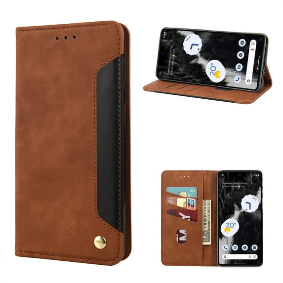 ELEHOLD for Google Pixel 8 Pro Flip Wallet Case, Slim Shockproof Premium Vintage PU Leather Magnetic Closure Built-in Card Holders Kickstand Function Wallet Purse Case,brown