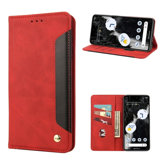 ELEHOLD for Google Pixel 8 Pro Flip Wallet Case, Slim Shockproof Premium Vintage PU Leather Magnetic Closure Built-in Card Holders Kickstand Function Wallet Purse Case,red