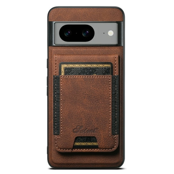 ELEHOLD for Google Pixel 8A Case, Compatible with Mag Safe Accessory, 2 in 1 Detachable Magnetic Card Holder Faux Lychee Pattern Leather Kickstand Wallet Case for Google Pixel 8A,Brown