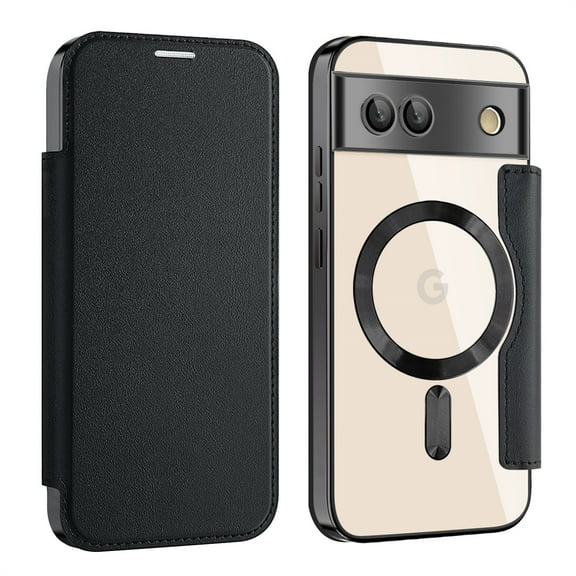 ELEHOLD for Google Pixel 9 Pro Case, Magnetic Leather Folio Card Holder Clear Back Shockproof Durable Protective Phone Case for for Google Pixel 9 Pro, Black