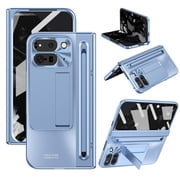 ELEHOLD for Google Pixel 9 Pro Fold Case Rugged Full Body with Built-in Screen Protector Hinge Protection Invisible Kickstand Metal Lens Protection Shockproof Anti-Scratch Case with Stylus Pen,Blue