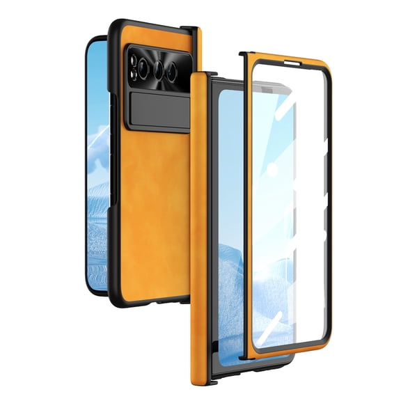 ELEHOLD for Google Pixel Fold Case,Premium Nappa Grain Leather Foldable Kickstand Screen Protector Hinge Protction Support Wireless Charging Rugged Shockproof Case for Google Pixel Fold,Yellow