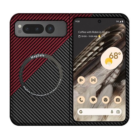 ELEHOLD for Google Pixel Fold Magnetic Case,Carbon Fiber Texture,Slim Lightweight Rugged Shockproof Anti-Scratch Cover for Google Pixel Fold 2023,Red + Black