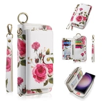 ELEHOLD Handbag Wallet with Case for Samsung Galaxy Note 20 Ultra Flower Floral Pattern with Card Holders Zipper Purse RFID Wallet Wristband Strap Magnetic Phone Case for Samsung Note 20 Ultra,white