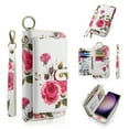 thumbnail image 1 of ELEHOLD Handbag Wallet with Case for Samsung Galaxy S22 Flower Floral Pattern with Card Holders Zipper Purse RFID Wallet Wristband Strap Magnetic Phone Case for Samsung Galaxy S22,white, 1 of 1