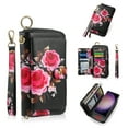 thumbnail image 1 of ELEHOLD Handbag Wallet with Case for Samsung Galaxy S22 Plus Flower Floral Pattern with Card Holders Zipper Purse RFID Wallet Wristband Strap Magnetic Phone Case for Samsung Galaxy S22 Plus,black, 1 of 1