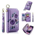 thumbnail image 1 of ELEHOLD Handbag Wallet with Case for Samsung Galaxy S22 Plus Flower Floral Pattern with Card Holders Zipper Purse RFID Wallet Wristband Strap Magnetic Phone Case for Samsung Galaxy S22 Plus,purple, 1 of 8