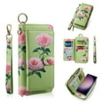 thumbnail image 1 of ELEHOLD Handbag Wallet with Case for Samsung Galaxy S23 Flower Floral Pattern with Card Holders Zipper Purse RFID Wallet Wristband Strap Magnetic Phone Case for Samsung Galaxy S23,green, 1 of 8
