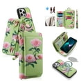 thumbnail image 1 of ELEHOLD Handbag Wallet with Case for iPhone 13 Pro Flower Floral Pattern with Card Holders Zipper Purse RFID Wallet Wristband Strap Magnetic Phone Case for iPhone 13 Pro,green, 1 of 1