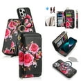 thumbnail image 1 of ELEHOLD Handbag Wallet with Case for iPhone 15 Flower Floral Pattern with Card Holders Zipper Purse RFID Wallet Wristband Strap Magnetic Phone Case for iPhone 15,black, 1 of 8