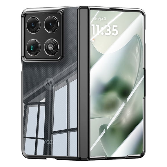 ELEHOLD Hard Polycarbonate Shockproof Hinge Protection Cover Cell Phone Case With Built-in Screen Protector for Moto Razr Fold (2026),Black(HD Clear Film)